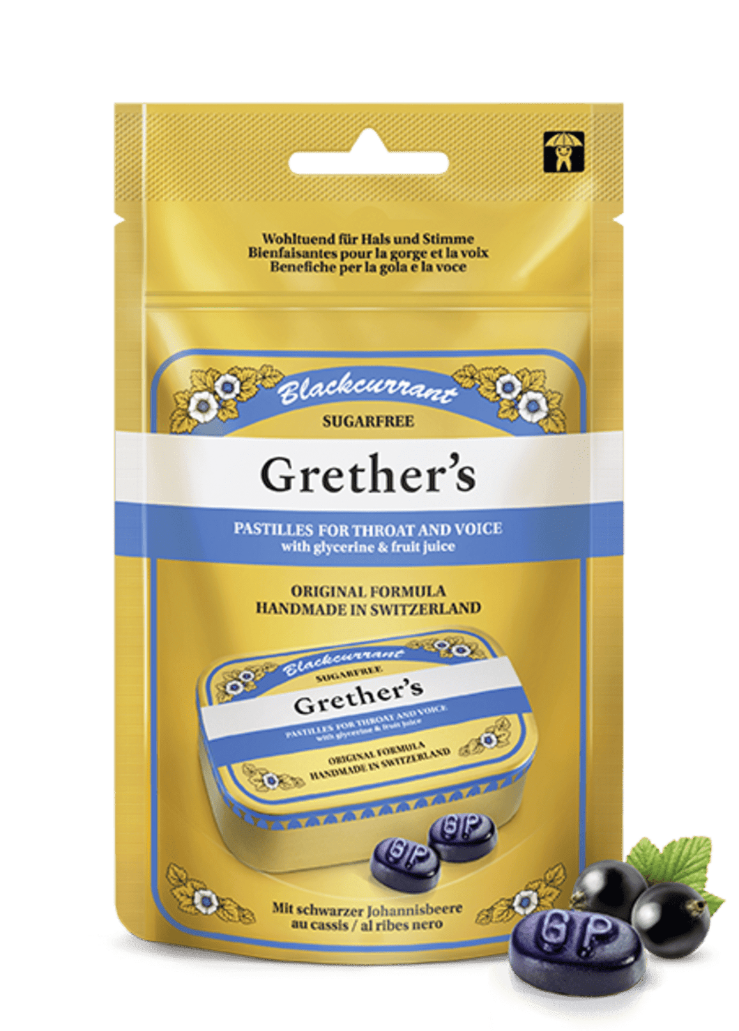 Grether's Pastilles Blackcurrant Pastilles Sugarfree 110g Sachet