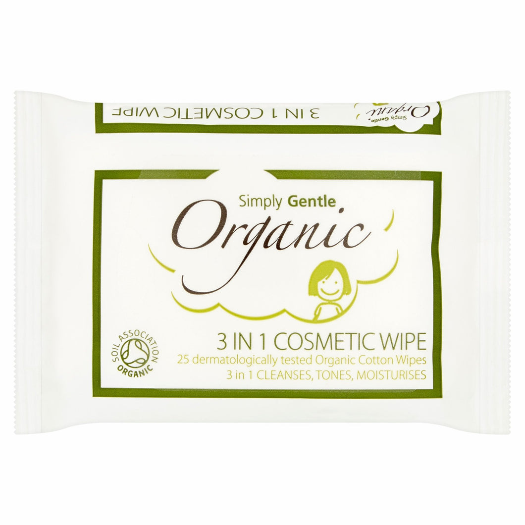 Simply Gentle Organic & Biodegradable 3 in 1 Cosmetic Wipes 25s