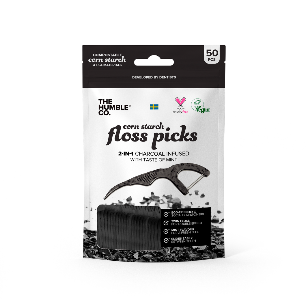 The Humble Co Corn Starch Charcoal 2-in-1 Floss Picks