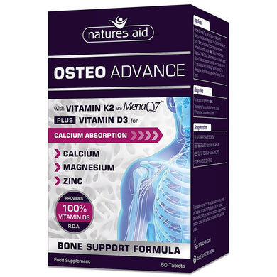 Natures Aid Osteo Advance with MenaQ7 with Calcium, Magnesium, Zinc & Vitamin K2 60tabs