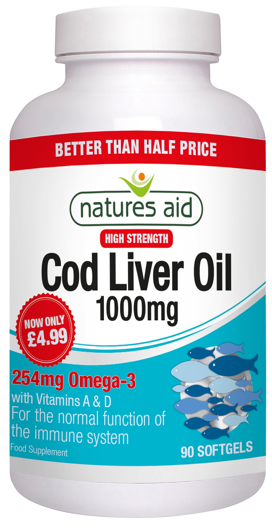 Natures Aid Cod Liver Oil (High Strength) 1000mg 90softgels