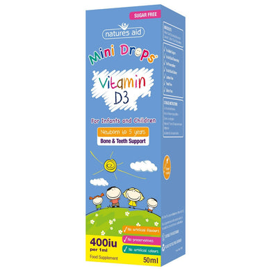 Natures Aid Vitamin D3 200iu Mini Drops for infants & children 50ml